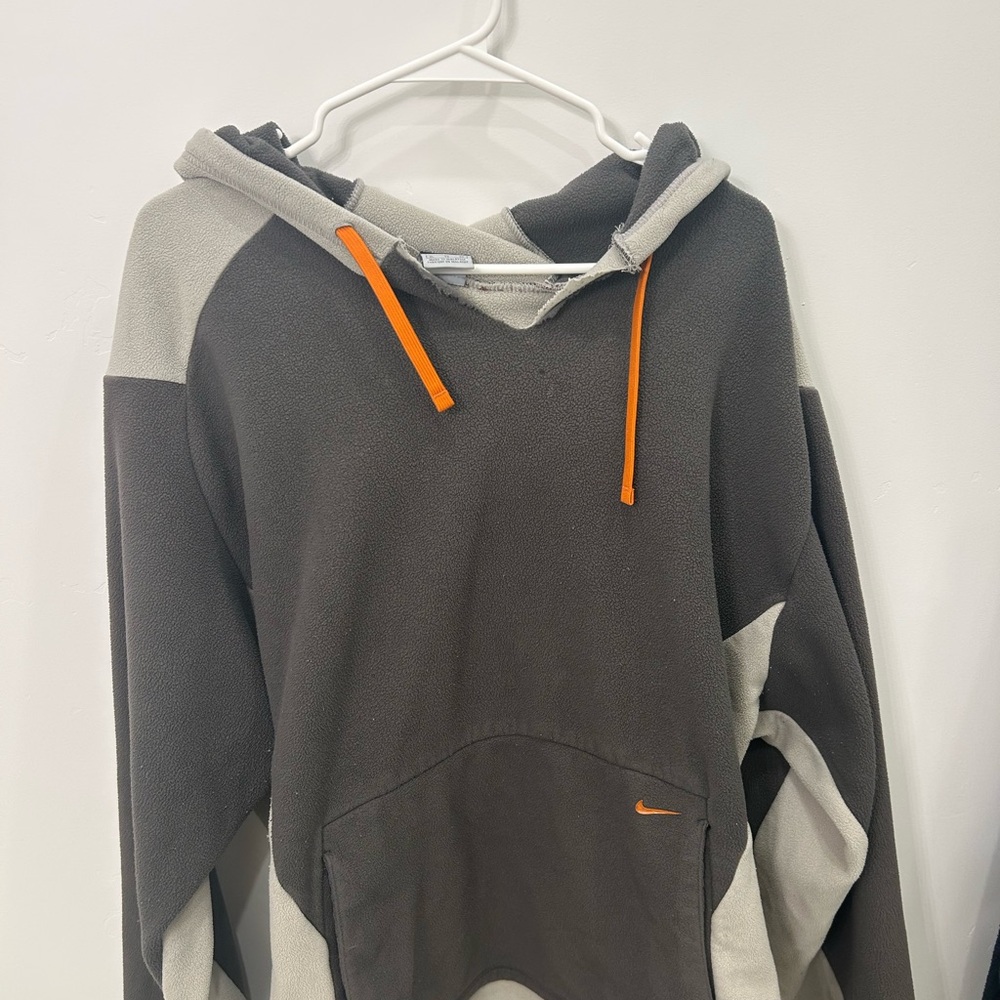 Nike Men's Charcoal and Cream Hoodie with Orange Accents